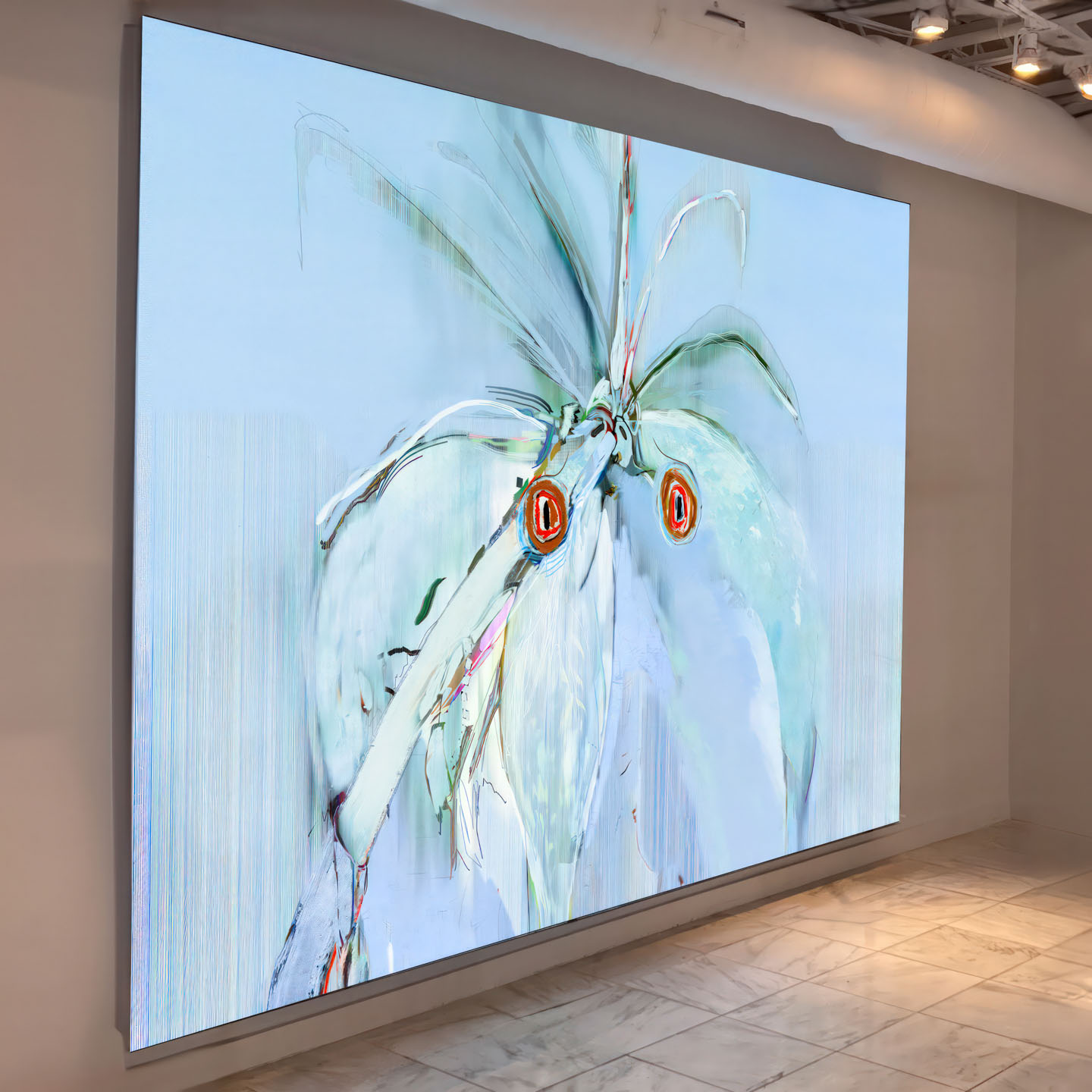 Alex Fischer, Blue Parrots, 2023, 97½&times132 in lightjet lightbox